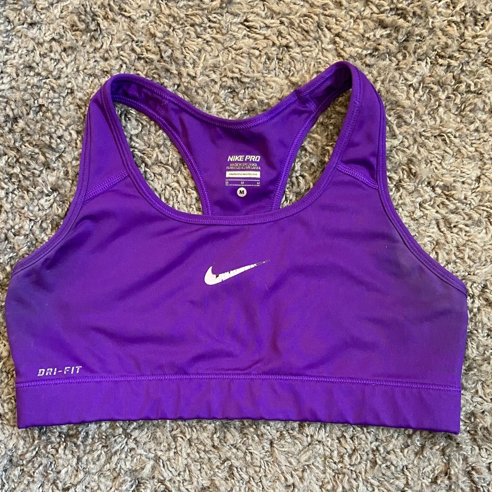purple nike pro sports bra
